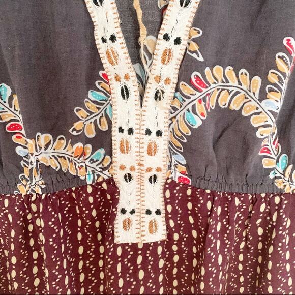 Free People Multicolor Print Boho V Neck Tunic Top Small - Picture 3 of 5